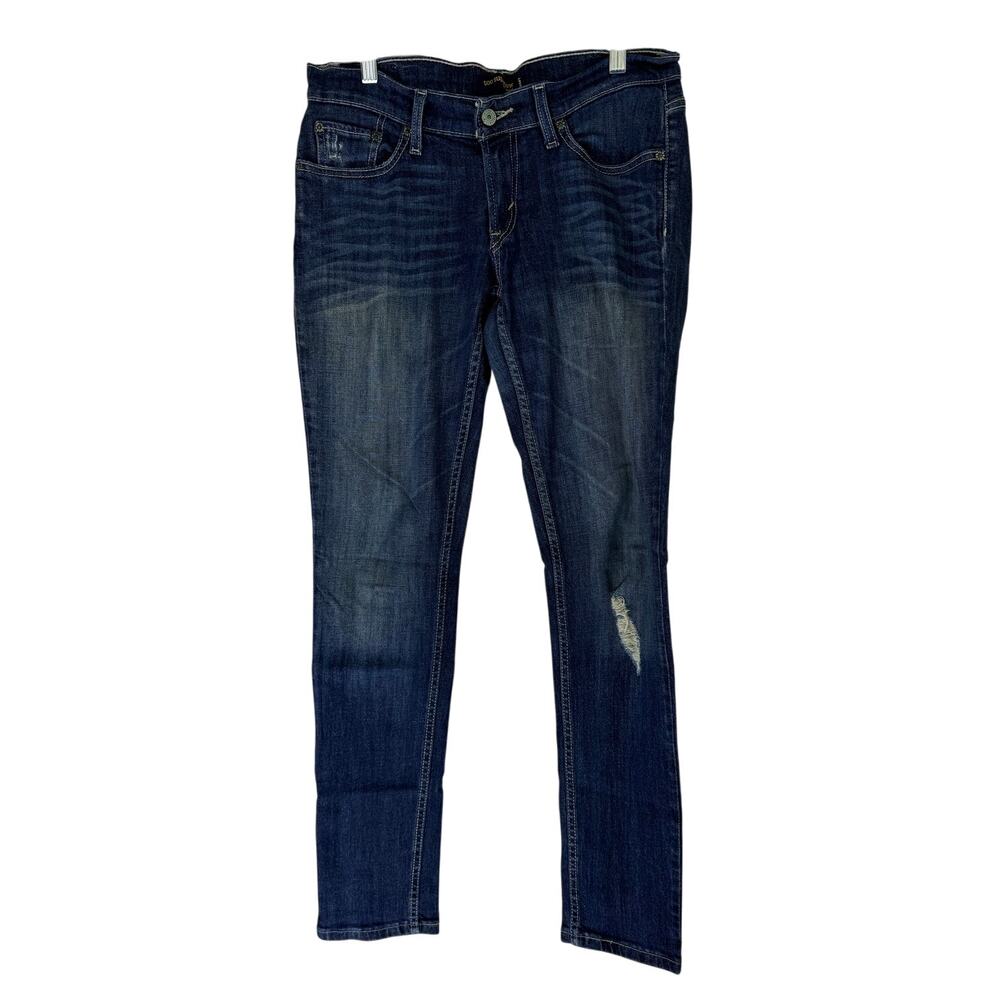 Levi's Too Super Low 524 Jeans Blue Distressed Low Waist Denim Slim Pants Size 7